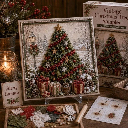Christmas fabric poke art - christmas,